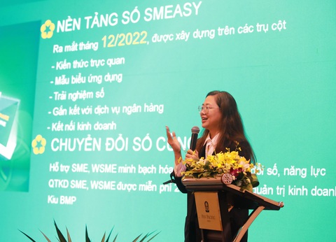 BIDV luôn nỗ lực hỗ trợ doanh nghiệp do phụ nữ làm chủ- Ảnh 1. Bà Nguyễn Thị Kim Phượng - đại diện BIDV, chia sẻ thông tin tại Hội thảo công bố Sách trắng - Ảnh: BIDV