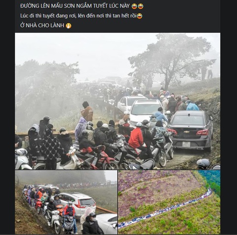 Tắc đường, hỏng xe khi săn tuyết trên đỉnh Mẫu Sơn- Ảnh 6. Đường nhỏ, xuống cấp, trời mù sương giảm tầm nhìn, một lượng lớn người đổ dồn về đây đã gây nên cảnh tắc đường cục bộ ở nhiều cung đường, đặc biệt đoạn từ chân núi lên đỉnh - Ảnh chụp màn hình