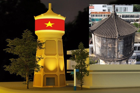 Ngắm thủy đài cổ trăm năm ở TP Quảng Ngãi trước khi khoác áo mới- Ảnh 1. Bản mô phỏng thủy đài cổ khi được trùng tu, sơn sửa thành công trình ánh sáng - Ảnh: TP Quảng Ngãi