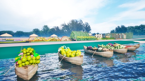 Đón Tết 3 miền rực rỡ ngay tại thủ đô với đường hoa Home Hanoi Xuan 2024- Ảnh 2. Phối cảnh Trên bến dưới thuyền tại Home Hanoi Xuân 2024
