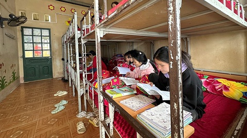 Hàng chục ngàn học sinh miền Bắc liên tục phải nghỉ học vì giá rét- Ảnh 4. Học sinh Trường phổ thông dân tộc bán trú tiểu học và THCS Hầu Thào (thị xã SaPa, Lào Cai) tự học tại phòng ở bán trú để tránh rét - Ảnh: GVCC