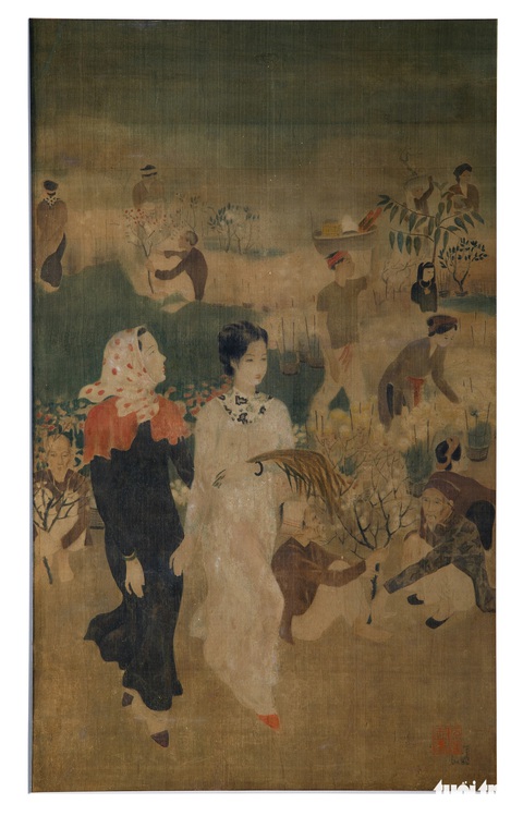 Nguyễn Tiến Chung, Đi chợ tết, 1940 lụa, 89,5x56cm (chụp 2023) - Ảnh: BTMTVN Nguyễn Tiến Chung, Đi chợ tết, 1940 lụa (chụp 2023) - Ảnh: Bảo tàng Mỹ thuật Việt Nam