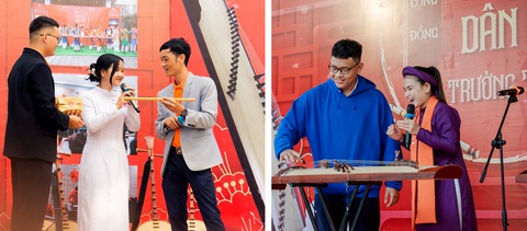 Học sinh THPT ở Đà Nẵng làm quen với nhạc cụ dân tộc - Ảnh: H.P. Học sinh THPT ở Đà Nẵng làm quen với nhạc cụ dân tộc - Ảnh: H.P.