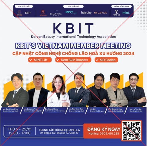 Tay ngang 'Mr.Lee' đi báo cáo kỹ thuật 'căng chỉ xóa nọng' tại hội thảo trái phép- Ảnh 1. Hình ảnh quảng cáo hội thảo “KBIT’s Vietnam member meeting - cập nhật công nghệ chống lão hóa xu hướng 2024” được tổ chức trái phép - Ảnh: SYT