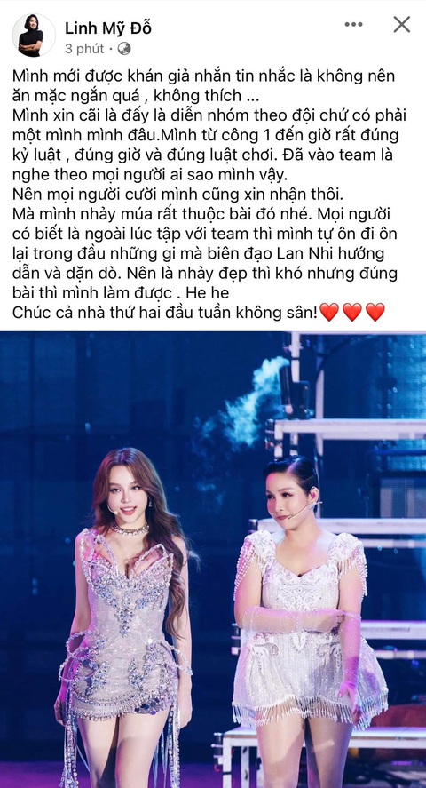 'Chị đẹp' Mỹ Linh được khán giả nhắc nhở chuyện ăn mặc- Ảnh 1. Mỹ Linh đăng status trần tình chuyện mặc quá ngắn, hở hang
