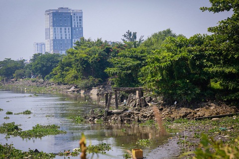 Chống sạt lở ở Thanh Đa: Ban Giao thông cho Anh Vinh 1 tuần để khởi động lại gói thầu- Ảnh 1. Khu vực đoạn 4 của dự án chống sạt lở bán đảo Thanh Đa (quận Bình Thạnh, TP.HCM) do Công ty Anh Vinh phụ trách - Ảnh: CHÂU TUẤN