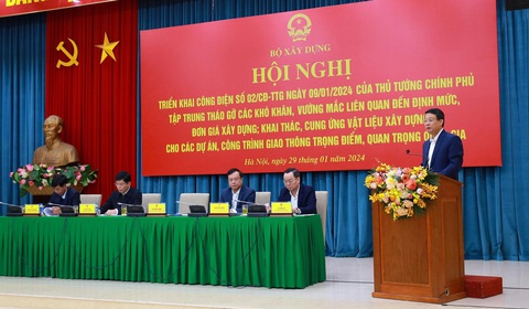 Hai bộ vào cuộc gỡ vướng về đơn giá, vật liệu cho loạt dự án giao thông trọng điểm- Ảnh 1. Thứ trưởng Bộ Xây dựng Bùi Hồng Minh phát biểu tại hội nghị sáng 29-1 - Ảnh: B.NGỌC