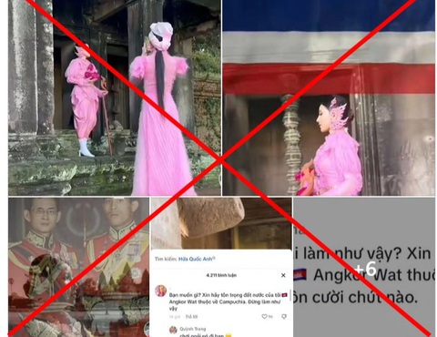 Quay clip ở Angkor Wat nhưng ghép hình vua Thái Lan, TikToker Hứa Quốc Anh bị xử phạt- Ảnh 2. Đoạn clip do TikToker Hứa Quốc Anh thực hiện gây bức xúc mạnh - Ảnh chụp màn hình