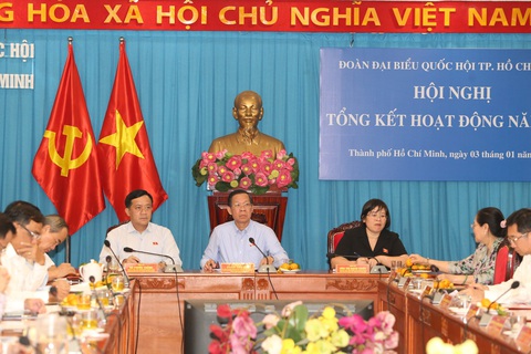 Đại biểu kể chuyện Chủ tịch Quốc hội viết thư cảm ơn cử tri 96 tuổi ở TP.HCM- Ảnh 1. Đoàn đại biểu Quốc hội TP.HCM tổ chức hội nghị tổng kết hoạt động năm 2023 - Ảnh: T.T