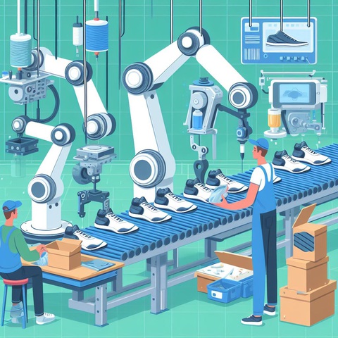 Tranh minh hoạ sản xuất giày - Nguồn: AI Minh họa sản xuất giày - Nguồn: AI