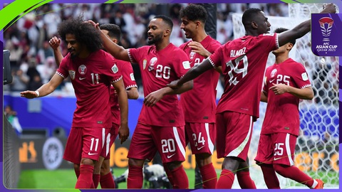 Tin tức thể thao sáng 30-1: Messi và Suarez cùng ghi bàn, Inter Miami vẫn bại trận- Ảnh 2. Đội tuyển Qatar ăn mừng chiến thắng trước Palestine - Ảnh: AFC