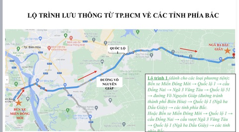 Người dân từ TP.HCM về các tỉnh theo lộ trình hướng dẫn để đỡ kẹt xe dịp Tết- Ảnh 2. Lộ trình gợi ý từ TP.HCM đi các tỉnh phía Bắc - Nguồn: Sở Giao thông vận tải TP.HCM