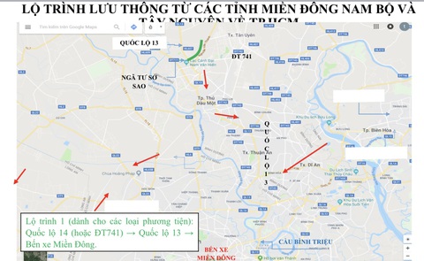 Người dân từ TP.HCM về các tỉnh theo lộ trình hướng dẫn để đỡ kẹt xe dịp Tết- Ảnh 5. Lộ trình gợi ý từ các tỉnh miền Đông Nam Bộ và Tây Nguyên về TP.HCM - Nguồn: Sở Giao thông vận tải TP.HCM