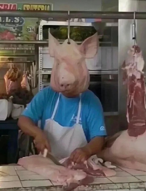 Ảnh vui 31-1: Treo đầu heo, bán thịt lợn- Ảnh 1. Nhìn vậy mà không phải vậy.