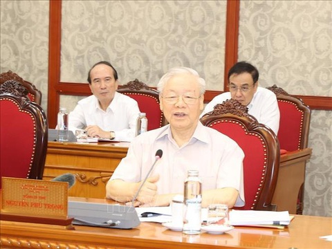 Bài viết của Tổng bí thư Nguyễn Phú Trọng nhân kỷ niệm 94 năm Ngày thành lập Đảng Cộng sản Việt Nam- Ảnh 3. Tổng bí thư kết luận cuộc họp Bộ Chính trị, Ban Bí thư cho ý kiến báo cáo tình hình kinh tế - xã hội 6 tháng đầu năm; nhiệm vụ, giải pháp 6 tháng cuối năm 2023 - Ảnh: TTXVN