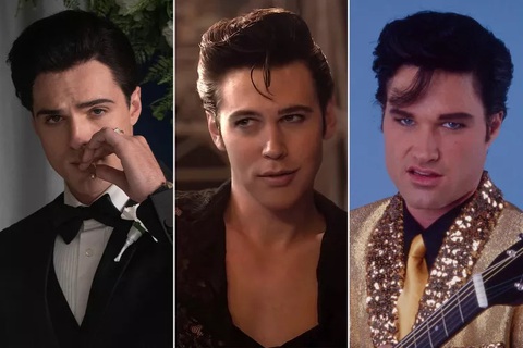 Ông hoàng rock 'n' roll Elvis Presley hồi sinh bằng công nghệ AI- Ảnh 4. Huyền thoại Elvis đã từng nhiều lần được đưa lên màn ảnh (từ trái qua): phim Priscilla, phim Elvis 2022 và series truyền hình Elvis 2005 - Ảnh: A24/Warner Bros