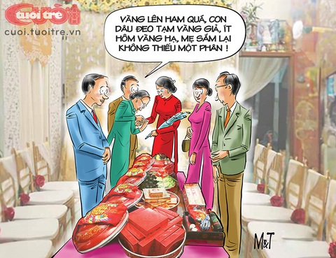 Mẹ chồng xin khất nợ với con dâu mới- Ảnh 1. Mẹ chồng xin khất nợ với con dâu mới - Tranh: Đỗ Minh Tuấn
