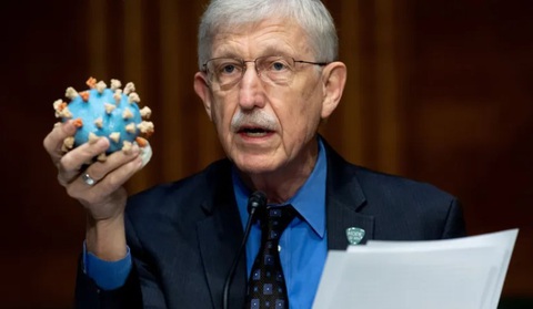 Tiến sĩ Francis Collins, giám đốc Viện Y tế Quốc gia, giơ mô hình vi rút SARS-CoV-2, trong Phiên điều trần của Tiểu ban Thẩm định Thượng viện Mỹ về kế hoạch nghiên cứu, sản xuất và phân phối vắc xin ngày 2-7-2020. - Ảnh: REUTERS Tiến sĩ Francis Collins, giám đốc Viện Y tế quốc gia, cầm mô hình vi rút SARS-CoV-2, trong phiên điều trần của Tiểu ban thẩm định Thượng viện Mỹ về kế hoạch nghiên cứu, sản xuất và phân phối vắc xin ngày 2-7-2020 - Ảnh: REUTERS