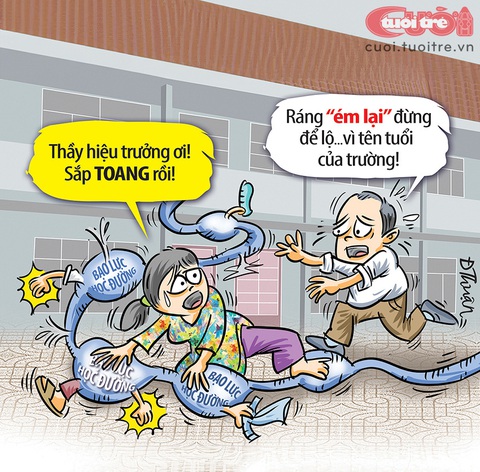 Xóa bạo lực học đường bằng phương châm 'tốt khoe, xấu che'- Ảnh 1. Bạo lực học đường: Tốt khoe, xấu che cho tôi nhờ! - Tranh: Đức Thuận
