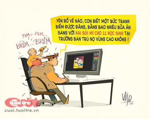 Họa sĩ biếm và 2 gói mì tôm- Ảnh 1. Họa sĩ biếm và chuyện 2 gói mì tôm - Tranh: Viiip