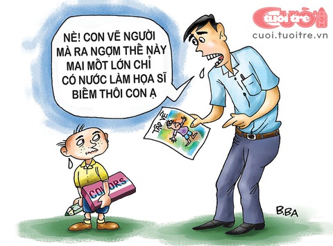 Tâm sự đắng lòng của các họa sĩ biếm Tuổi Trẻ Cười- Ảnh 3. Tuổi thơ của một họa sĩ biếm Tuổi Trẻ Cười - Tranh: B.Ba