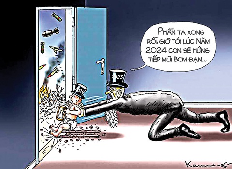 Chào 2024 với… 'Nguyện ước bồ câu'- Ảnh 2. Nhóc 2024 hãy ra vùng chiến sự giùm Già 2023! - tranh của hoạ sĩ Áo Marian Kamensky.