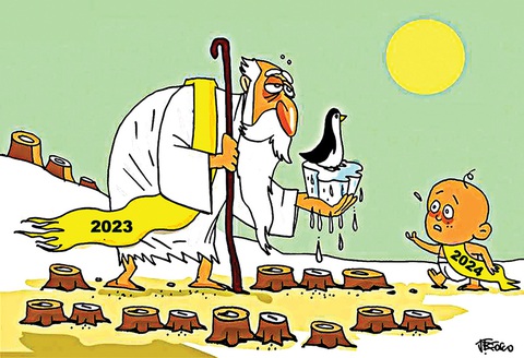 Chào 2024 với… 'Nguyện ước bồ câu'- Ảnh 5. Di sản “Trái đất nóng lên” trao lại Năm mới 2024 - tranh của J. Bosco, họa sĩ Brazil.