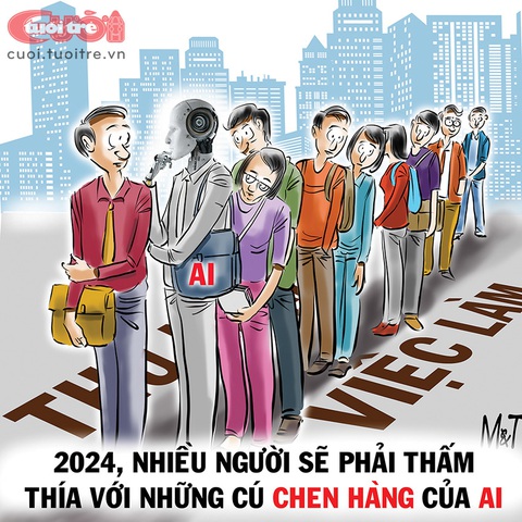 Mối lo trí tuệ nhân tạo trong năm 2024- Ảnh 1. Trí tuệ nhân tạo trong năm 2024 - Tranh: Đỗ Minh Tuấn