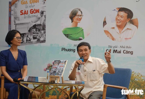 Tác giả Cù Mai Công (bìa phải) trò chuyện trong buổi giao lưu sáng 7-1 - Ảnh: NGUYỄN CÔNG THÀNH Tác giả Cù Mai Công (bìa phải) trò chuyện trong buổi giao lưu sáng 7-1 - Ảnh: NGUYỄN CÔNG THÀNH