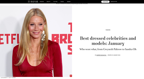 Diện váy đỏ của Công Trí, Gwyneth Paltrow thành tâm điểm của Vogue và Harper's Bazaar- Ảnh 6. Harper's Bazaar UK sử dụng hình ảnh của nữ minh tinh để minh họa cho tiêu đề bài viết về các sao nữ lọt Top mặc đẹp nhất tháng 1.