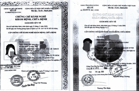Một số trong các chứng chỉ hành nghề giả được Sở Y tế tỉnh Bình Dương cảnh báo - Ảnh: B.S. chụp lại. Một số chứng chỉ hành nghề giả được Sở Y tế tỉnh Bình Dương phát hiện - Ảnh: B.S. chụp lại