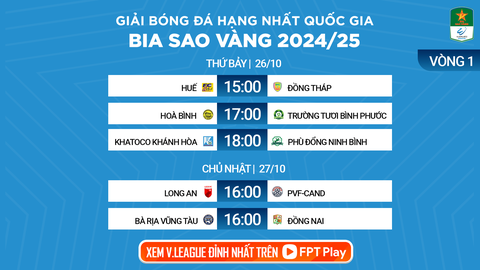 Lịch thi đấu vòng 1 Giải hạng nhất 2024 - 2025: Đón chào Công Phượng, Hoàng Đức - Ảnh 1. Lịch trực tiếp vòng 1 Giải hạng nhất 2024 - 2025: Đón chào Công Phượng, Hoàng Đức - Ảnh 1.