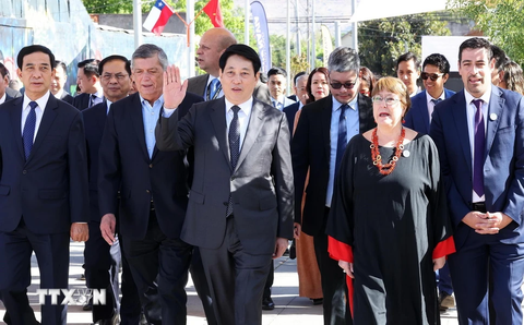 Chủ tịch nước Lương Cường đặt vòng hoa tưởng niệm Chủ tịch Hồ Chí Minh tại Chile - Ảnh 2.