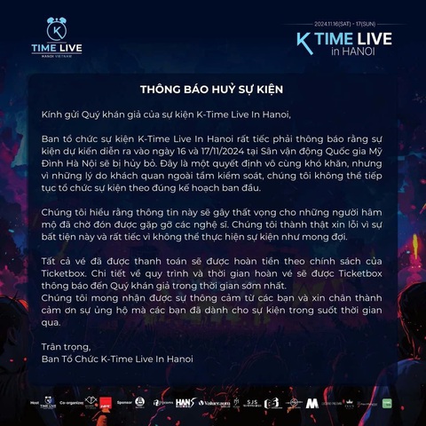 Hai đêm nhạc K-time live in Hanoi hủy, dân tình đồn tại...'anh trai'? - Ảnh 2. Hai đêm nhạc K-time live in Hanoi hủy, dân tình đồn tại...'anh trai'? - Ảnh 2.