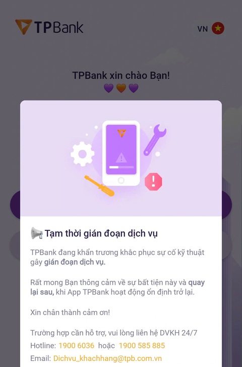 Ứng dụng TPBank bị lỗi, không giao dịch được nhiều giờ - Ảnh 1.