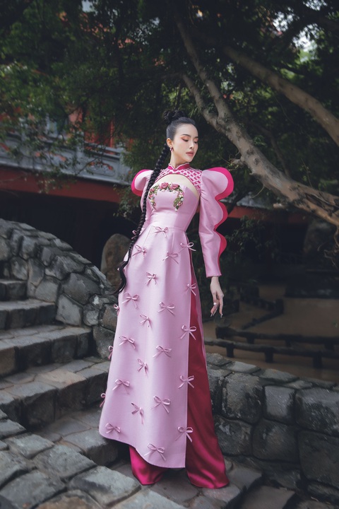 Á hậu Hạnh Nguyên e ấp trong bộ sưu tập áo dài mới của NTK Minh Châu - Ảnh 9. Á hậu Hạnh Nguyên gợi ý áo dài xuân phá cách - Ảnh 9.