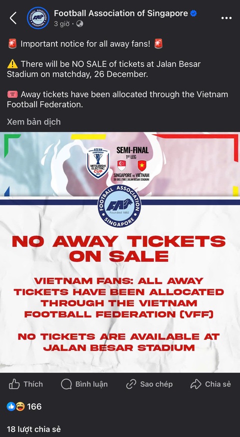 VFF phủ nhận việc được phân bổ vé bóng đá trận Singapore - Việt Nam - Ảnh 1. VFF phủ nhận việc được phân bổ vé bóng đá trận Singapore - Việt Nam - Ảnh 1.