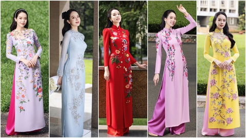 - Ảnh 1. Hoa hậu Quốc tế Thanh Thủy diện áo dài sắc đỏ, vàng, hồng du xuân sớm - Ảnh 1.