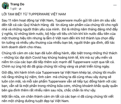 Hãng đồ gia dụng nổi tiếng Tupperware nói lời tạm biệt tại Việt Nam - Ảnh 1.