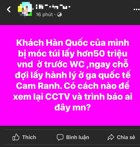 Khách Hàn Quốc báo bị móc túi ở sân bay Cam Ranh, cảng hàng không Cam Ranh nói gì? - Ảnh 1. Khách Hàn Quốc báo bị móc túi ở sân bay Cam Ranh, cơ quan chức năng nói gì? - Ảnh 1.