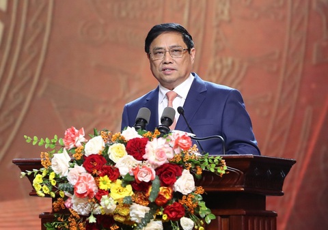 Thủ tướng và Thường trực Ban Bí thư trao 6 giải A báo chí Búa liềm vàng- Ảnh 3. Thủ tướng Phạm Minh Chính - Ảnh: GIA HÂN