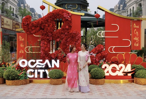 Hội chợ Xuân 2024 với chủ đề &quot;Chợ vui hơn Tết, phố đông hơn hội&quot; được tổ chức tại Ocean City thu hút hàng nghìn cư dân và du khách đến chụp hình và tham quan - Ảnh: Đ.H