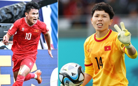 Từ trái qua: Phạm Tuấn Hải trong màu áo đội tuyển Việt Nam. Kim Thanh tại World Cup nữ 2023. Ảnh: HOÀNG TUẤN - REUTERS Từ trái qua: Phạm Tuấn Hải trong màu áo đội tuyển Việt Nam. Kim Thanh tại World Cup nữ 2023 - Ảnh: HOÀNG TUẤN - REUTERS