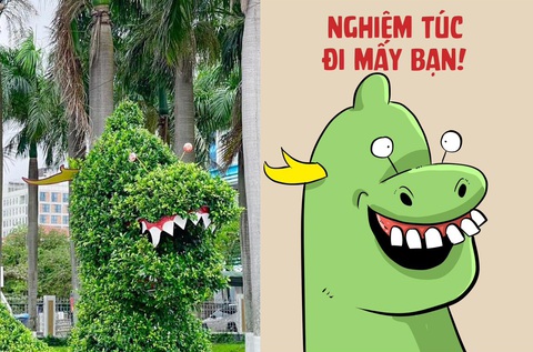 Cùng nghe linh vật rồng 'kể chuyện' qua nét vẽ Thăng Fly- Ảnh 7. "Chú rồng" cười hở lợi ở quảng trường Chiến Thắng (TP Quy Nhơn, Bình Định) khiến dân tình... cười bò khi mở miệng nhắc nhở: "Nghiêm túc đi mấy bạn".