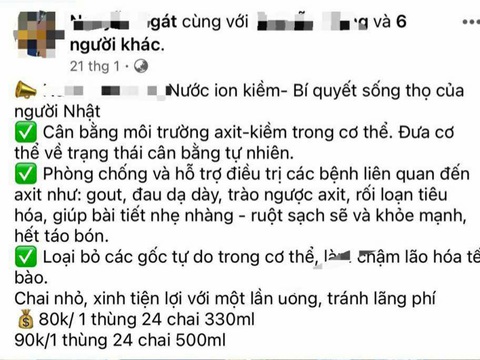 Trên các trang mạng xã hội quảng cáo nước ion kiềm như thần dược Trên các trang mạng xã hội quảng cáo nước ion kiềm như thần dược