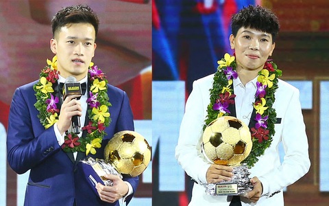Nguyễn Hoàng Đức là chủ nhân Quả bóng vàng nam 2023 - Ảnh: QUANG THỊNH Nguyễn Hoàng Đức là chủ nhân Quả bóng vàng nam 2023 (trái) và thủ thành Kim Thanh với Quả bóng vàng nữ 2023 - Ảnh: QUANG THỊNH