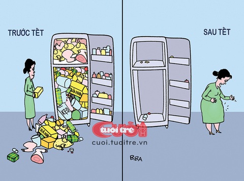 Thực phẩm Tết không tự mất đi, nó chỉ chuyển hóa từ dạng này sang dạng khác- Ảnh 1. Thực phẩm Tết không tự mất đi, nó chỉ chuyển hóa từ dạng này sang dạng khác - Tranh: B.Ba