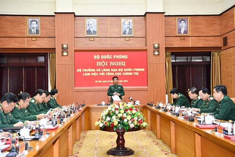 Đại tướng Phan Văn Giang làm việc với Tổng cục Chính trị Quân đội nhân dân Việt Nam- Ảnh 1. Đại tướng Phan Văn Giang chủ trì hội nghị Bộ trưởng và lãnh đạo Bộ Quốc phòng làm việc với Tổng cục Chính trị Quân đội nhân dân Việt Nam - Ảnh: MOD