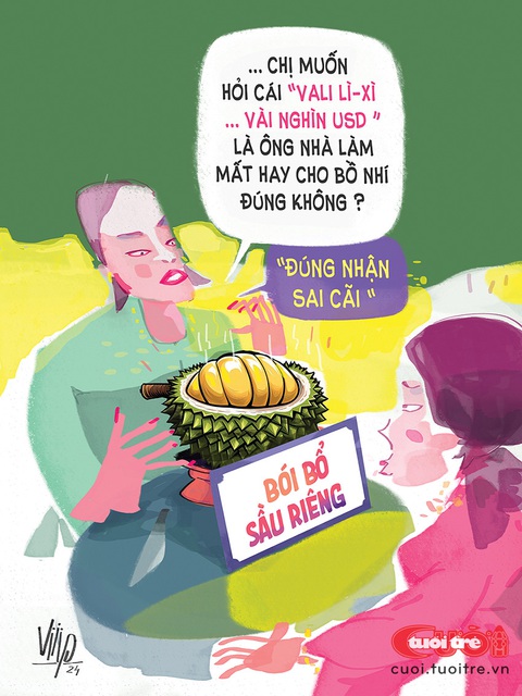 Quan bà đi coi bói bổ sầu riêng- Ảnh 1. Quan bà đi coi bói bổ sầu riêng - Tranh: Viiip
