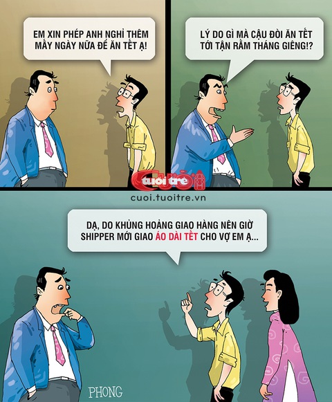 Vì sao vợ chồng tôi ăn Tết muộn- Ảnh 1. Vì sao vợ chồng tôi ăn Tết muộn - Tranh: PHONG